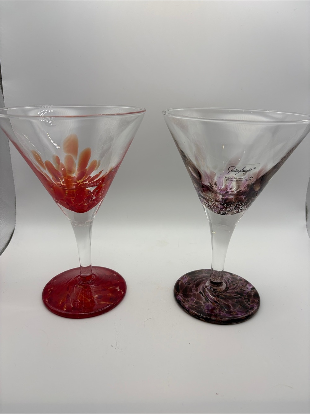 (2) Julia Knight 7" Hand Blown CONFETTI Cocktail Glasses Made in Italy